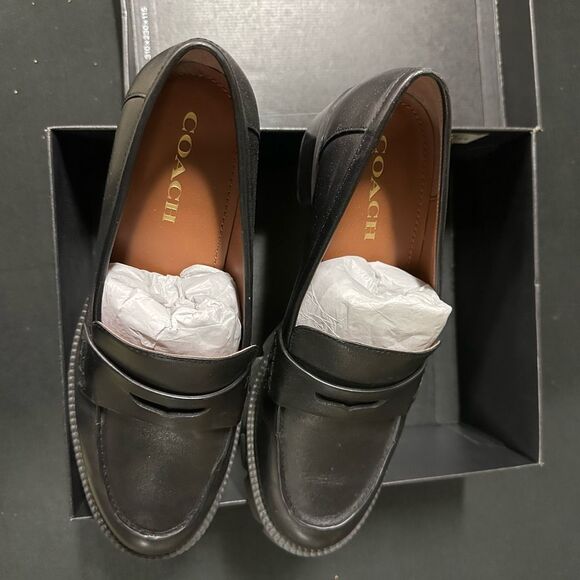 New Coach Colleen Black Leather Platform Loafers 9 - Picture 2 of 7